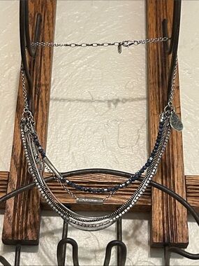Multi-Strand Sterling silver/sapphire oxidized necklace